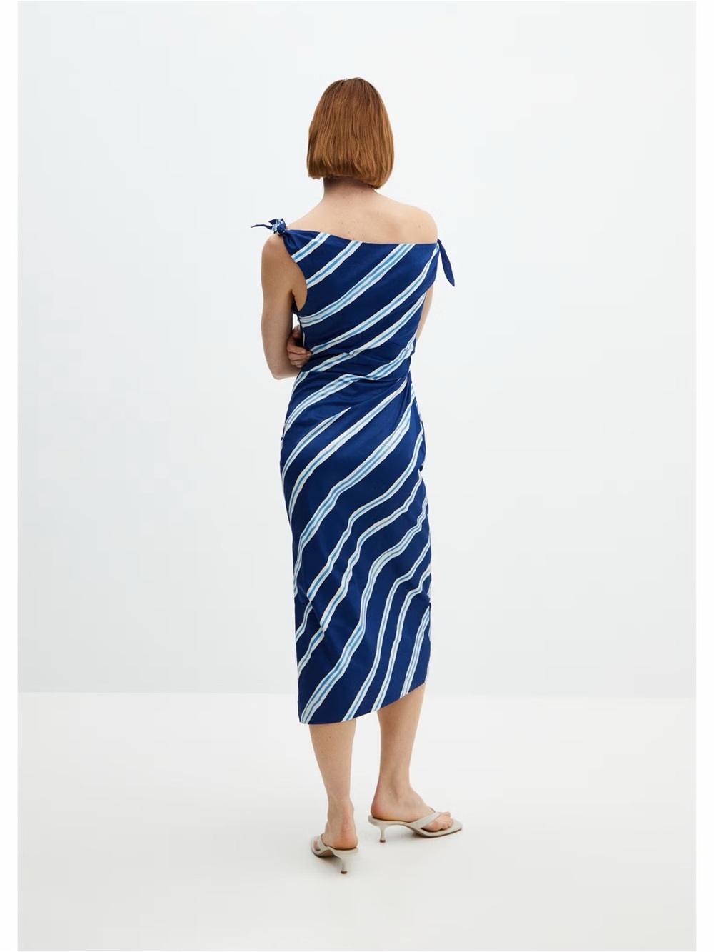 Mango One Shoulder Blue Striped dress with bare shoulders NWT - Picture 5 of 9